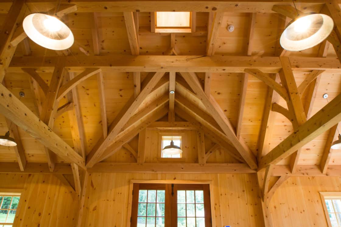 interior view of front entrance of timber frame garage