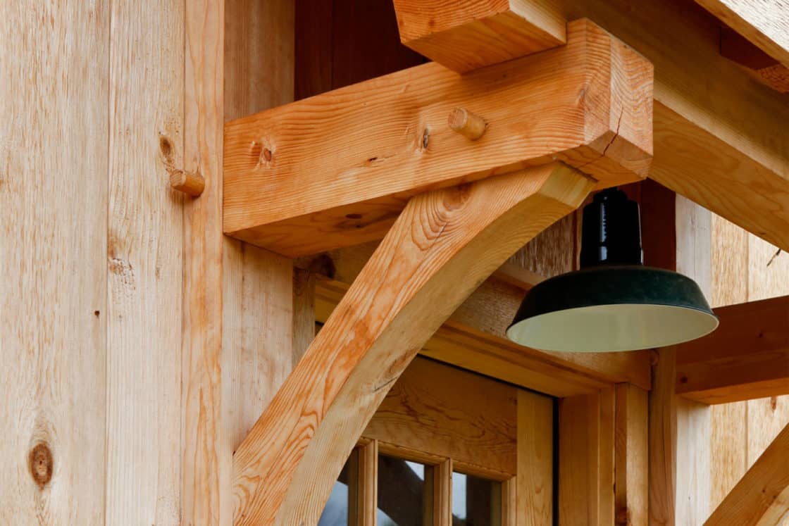 close up view of wooden door overhang