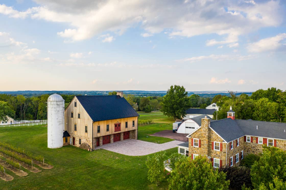 drone image of party barn in schwenksville pa