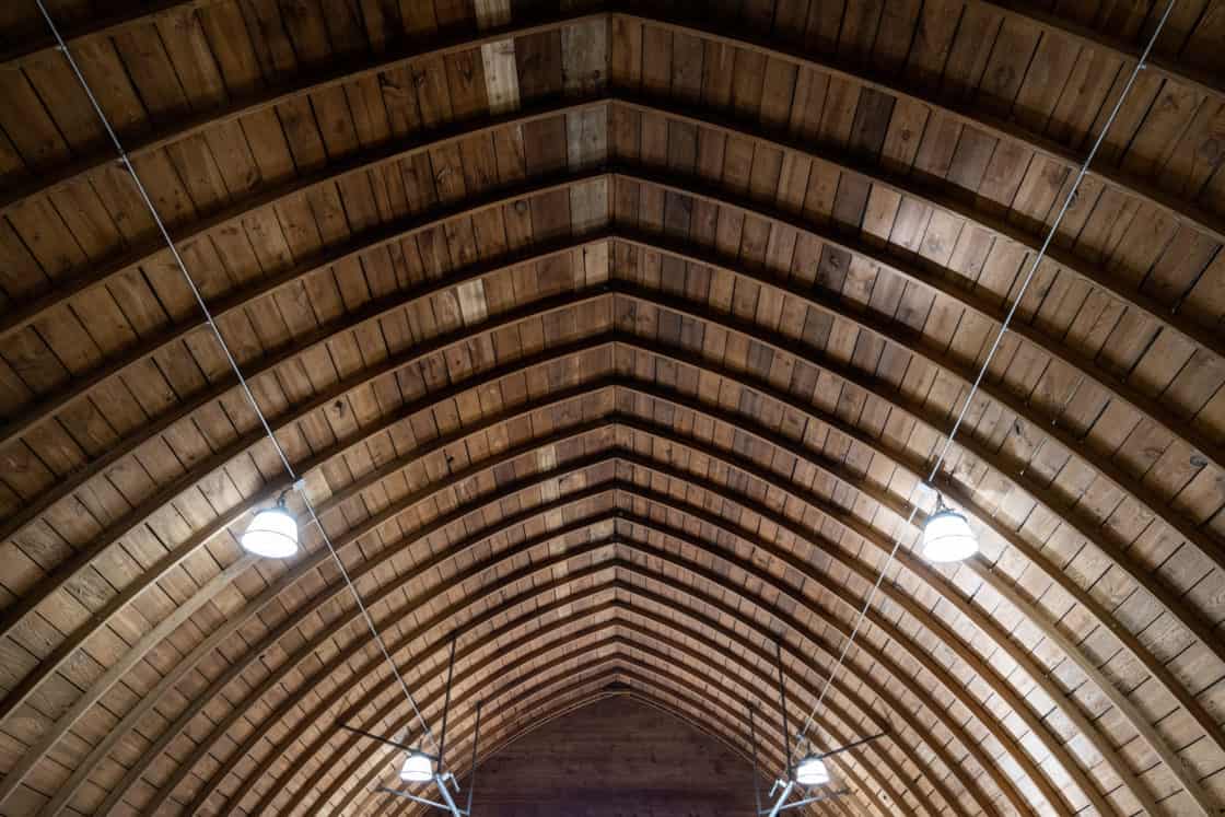 timber ceiling of custom made rv garage