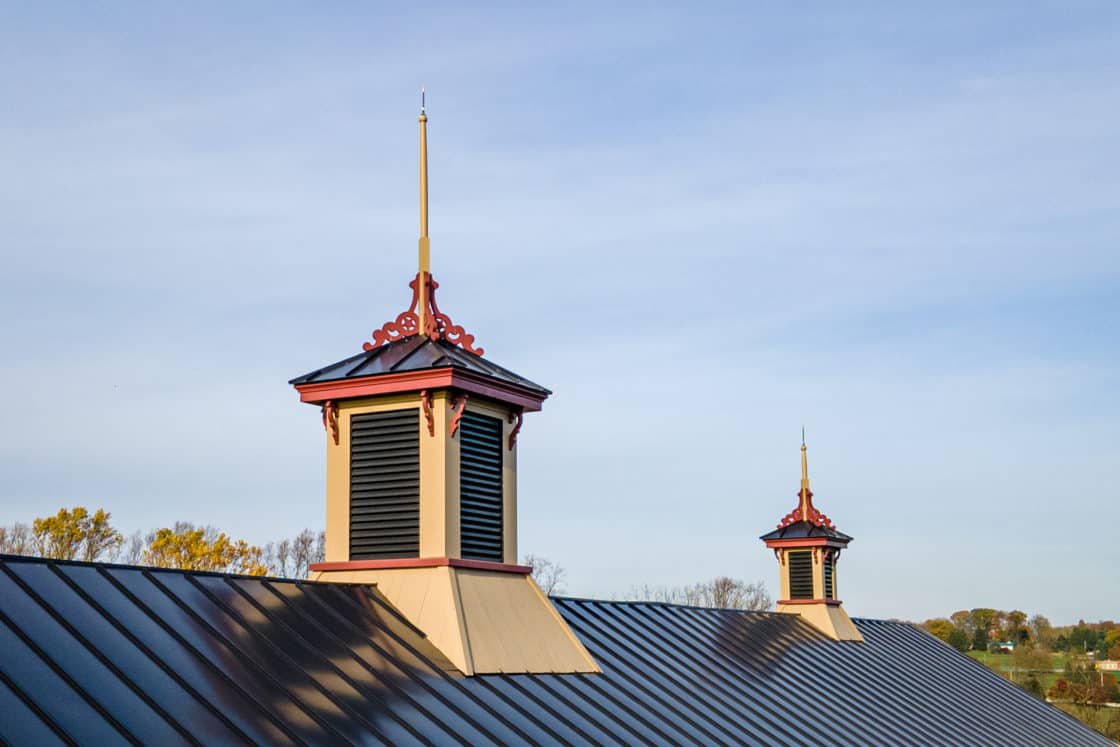 newly built cupolas sitting on top of restored barn in etown pa