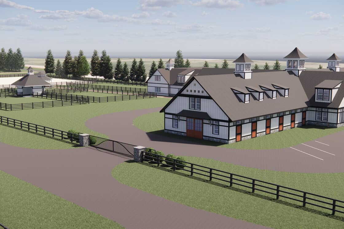 3d rendering of an equine facility in traverse city michigan