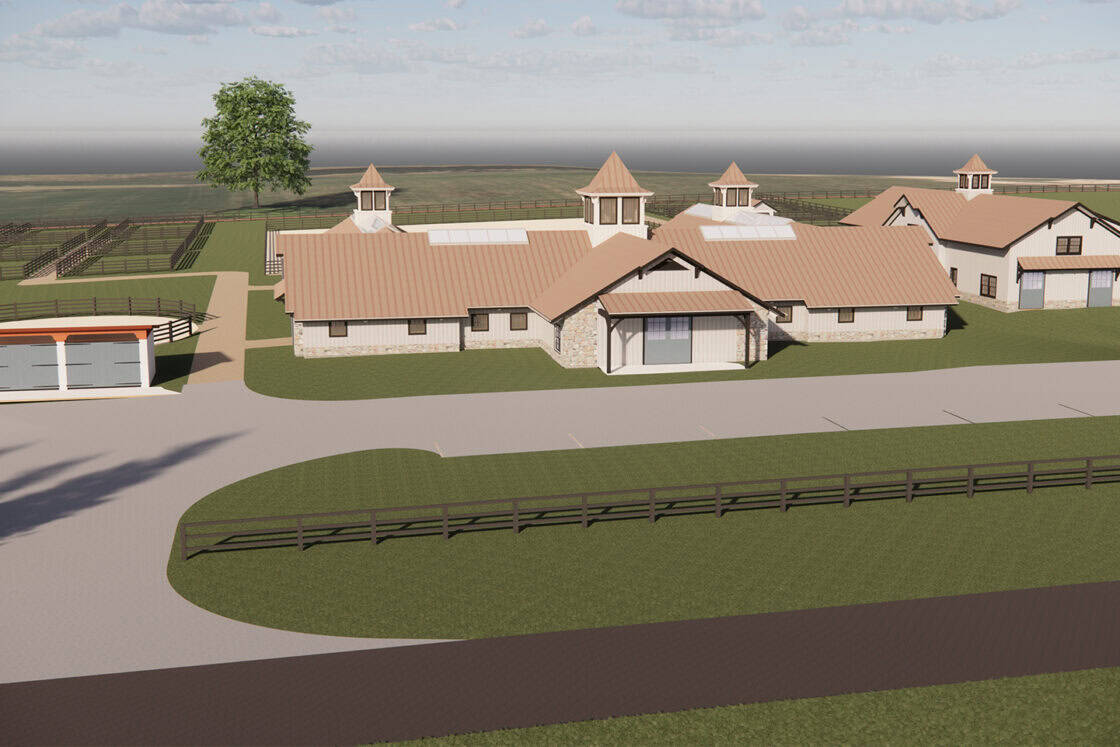 3d rendering of an equine facility and riding arena